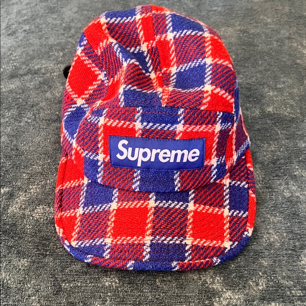 Supreme Red and Blue Checkered Hat